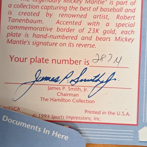 MICKEY MANTLE Plate LIMITED EDITION Hamilton Collection NIB with COA  #287M - Picture 3 of 13